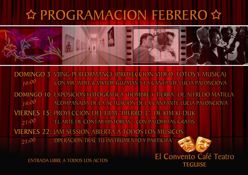 Programa de eventos y actividades culturales en el Convento Cafe Teatro de Teguise, Lanzarote