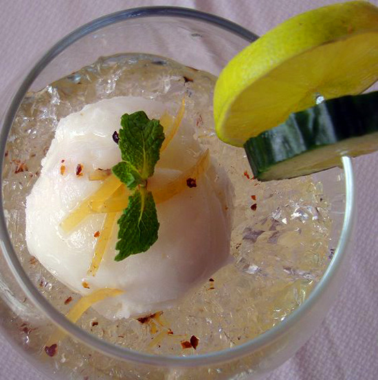 Gin tonic de sorbete de limón del restaurante Villa Toledo de Costa Teguise, Lanzarote