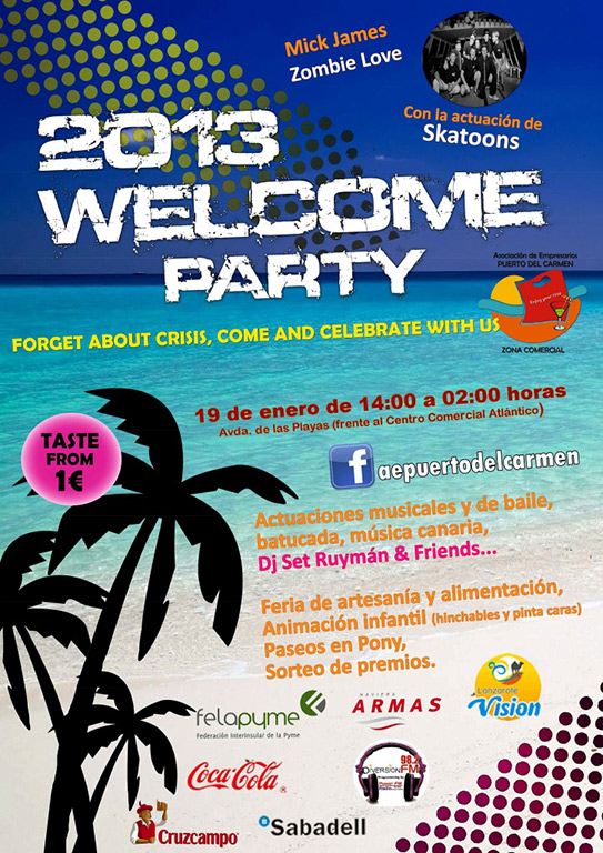 2013 Welcome Party, fiesta de bienvenida al nuevo año en Puerto del Carmen, Lanzarote