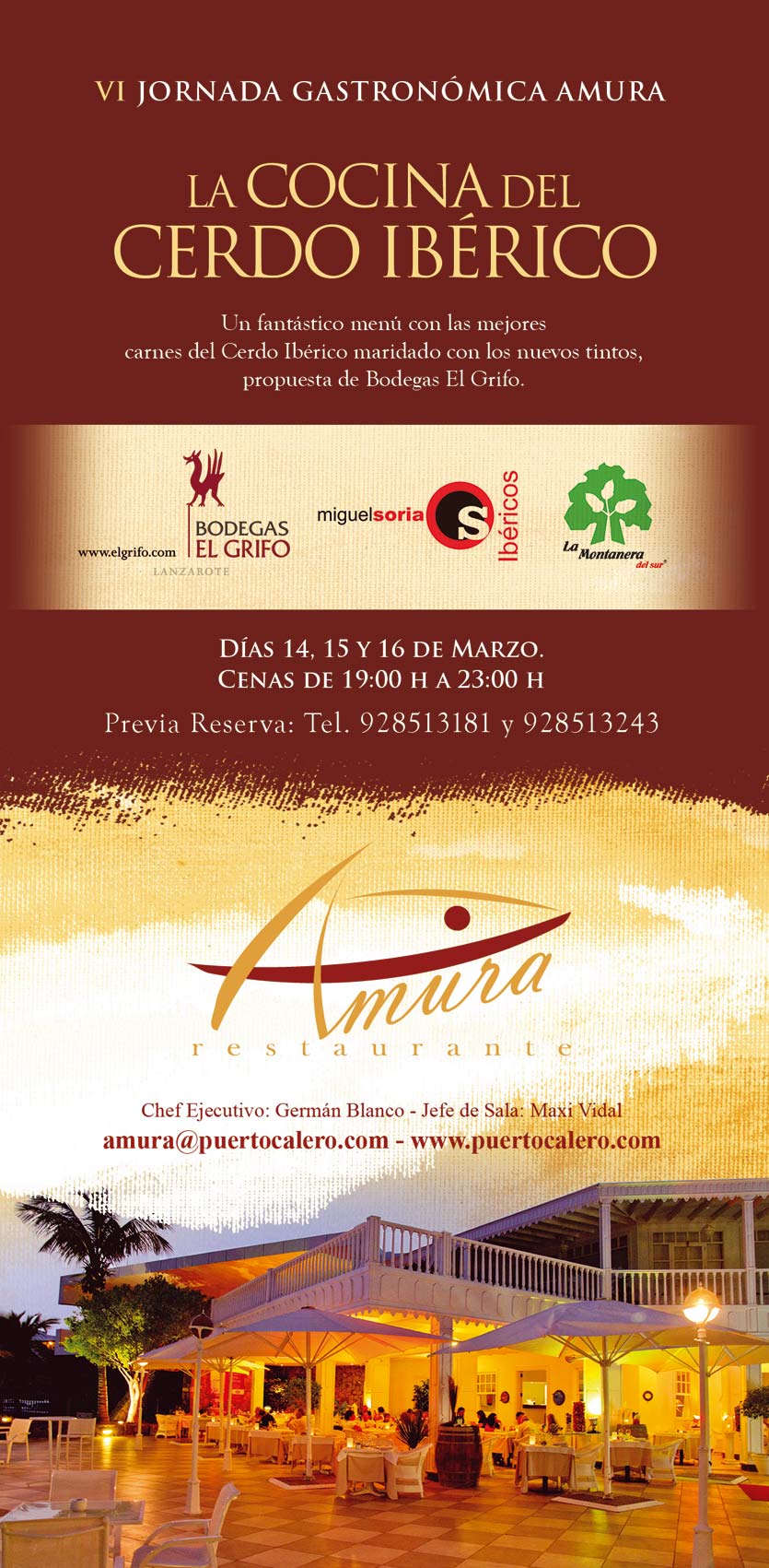 Cartel VI Jornadas Gastronómicas del Cerdo Ibérico en Restaurante Amura, Puerto Calero, Lanzarote