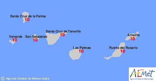 Índice de radiación UV de nivel 10 en Lanzarote