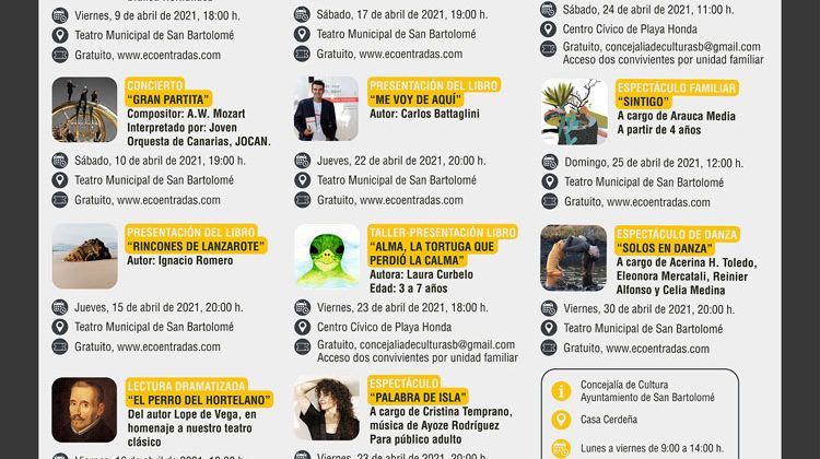 agenda cultural san bartolome abril 2021 mes del libro