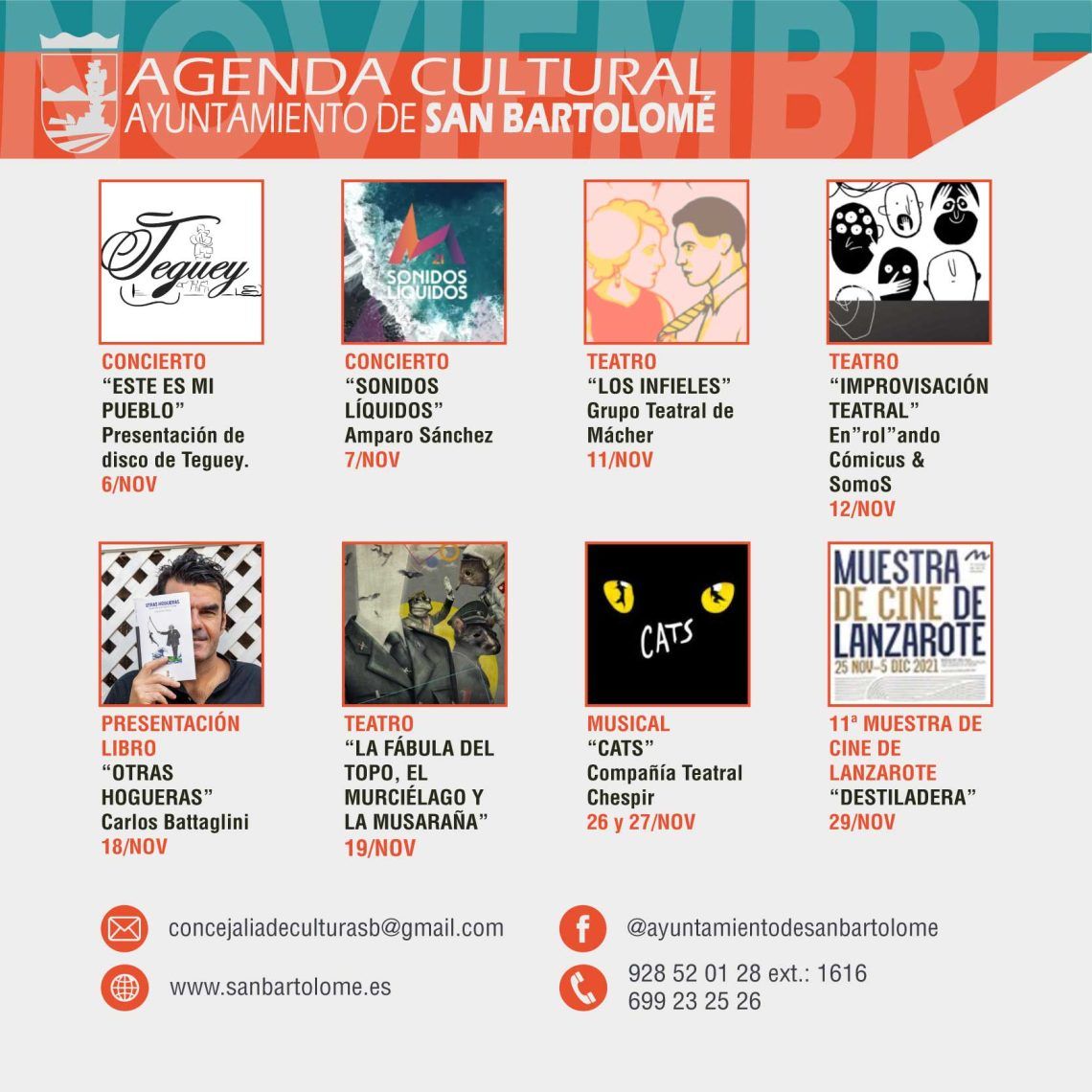 Eventos en San Bartolomé (27 y 29 de noviembre)