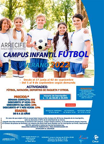 Campus Infantil de fútbol verano 2022 en el Parque Deportivo Municipal Arrecife