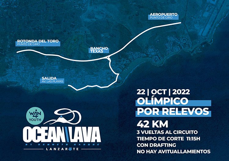recorrido en bici prueba olímpica por relevos Ocean Lava Lanzarote Triathlon 2022
