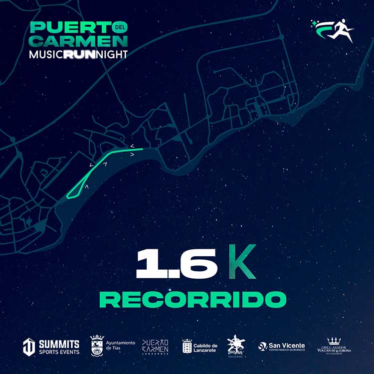Recorrido 1.6 kilómetros de la Puerto del Carmen Music Night Run 2024