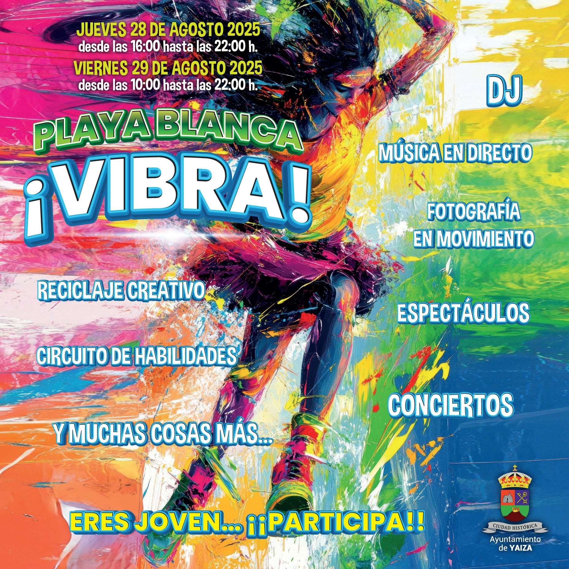 Playa Blanca Vibra 2025 festival gratuito en Yaiza Jóvenes disfrutando de talleres y música en Playa Blanca Vibra 2025, festival gratuito en Yaiza