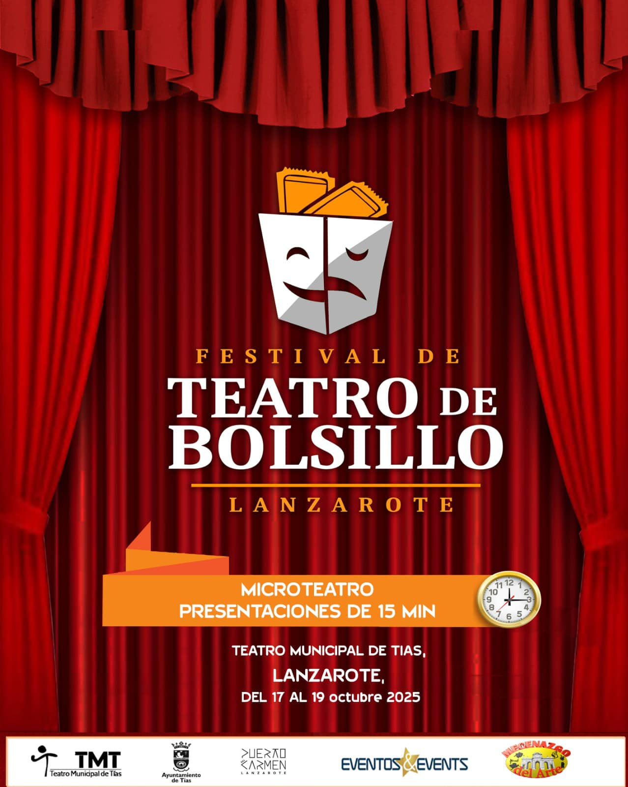 FITB 2025 — cartel oficial (Teatro Municipal de Tías) Cartel del Festival Internacional de Teatro de Bolsillo 2025 en el Teatro Municipal de Tías (microteatro, 15 minutos)